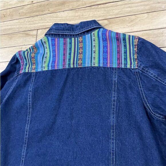 TANTRUMS Jean Jacket Women M Rainbow Boho Floral Tribal Aztec Western Blue Denim - Picture 13 of 16